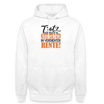 Appearance instead of Pension Satire Pension 2026 - Unisex Hoodie - white - Front - AI Model Male 185 dark (185cm) & AI Model Female 172 dark (172cm)