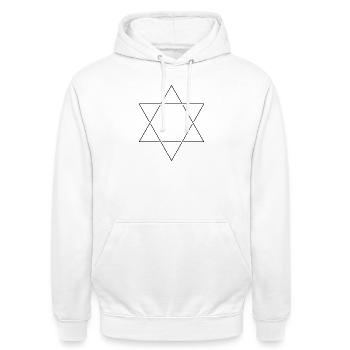 Minimalist Star of David - Line Drawing Hexagram - Unisex Hoodie - white - Front - AI Model Male 185 dark (185cm) & AI Model Female 172 dark (172cm)