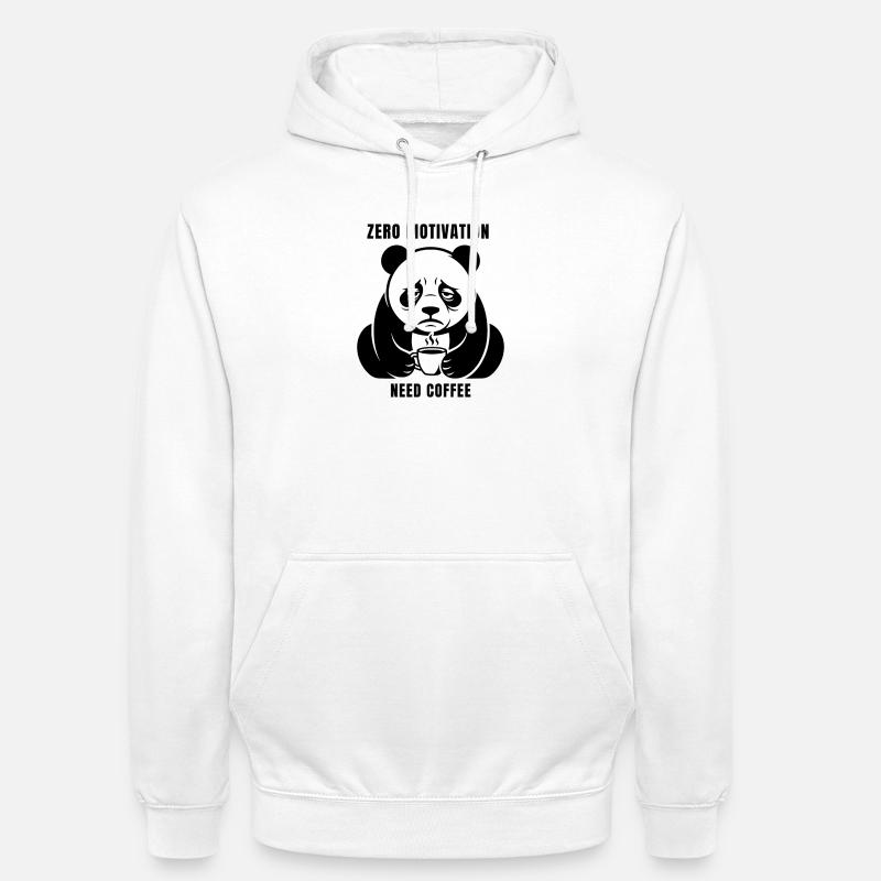 Zero motivation, besoin de café - Humour de panda fatigué - Sweat-shirt à capuche unisexe - blanc