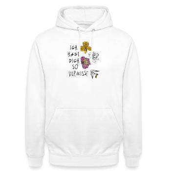 Ich habe dich so vermisst - Unisex Hoodie - Weiß - Vorne - AI Model Male 185 dark (185cm) & AI Model Female 172 dark (172cm)