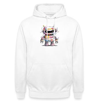 Bunter Roboter mit Farbspritzern - Unisex Hoodie - Weiß - Vorne - AI Model Male 185 dark (185cm) & AI Model Female 172 dark (172cm)