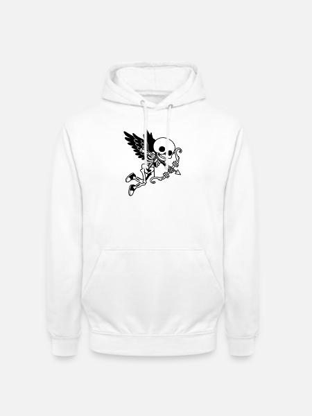 Skeleton Cupid with Wings Black - Unisex Hoodie - white