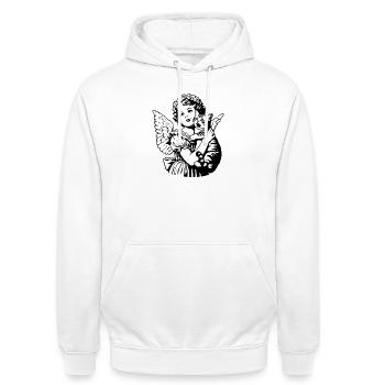 Engel mit Katze – Cherub Vintage Illustration - Unisex Hoodie - Weiß - Vorne - AI Model Male 185 dark (185cm) & AI Model Female 172 dark (172cm)