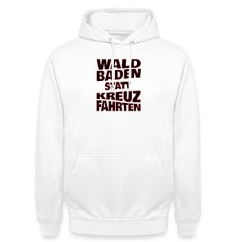 Waldbaden statt Kreuzfahrten - schwarz - Unisex Hoodie - Weiß - Vorne - AI Model Male 185 dark (185cm) & AI Model Female 172 dark (172cm)