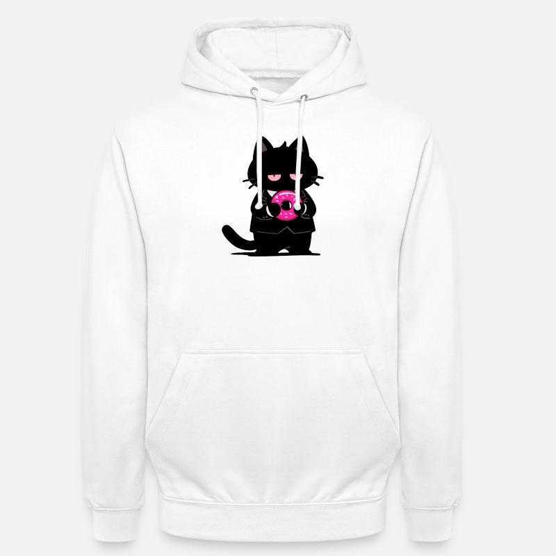 Chat noir avec un donut rose - Sweat-shirt à capuche unisexe - blanc