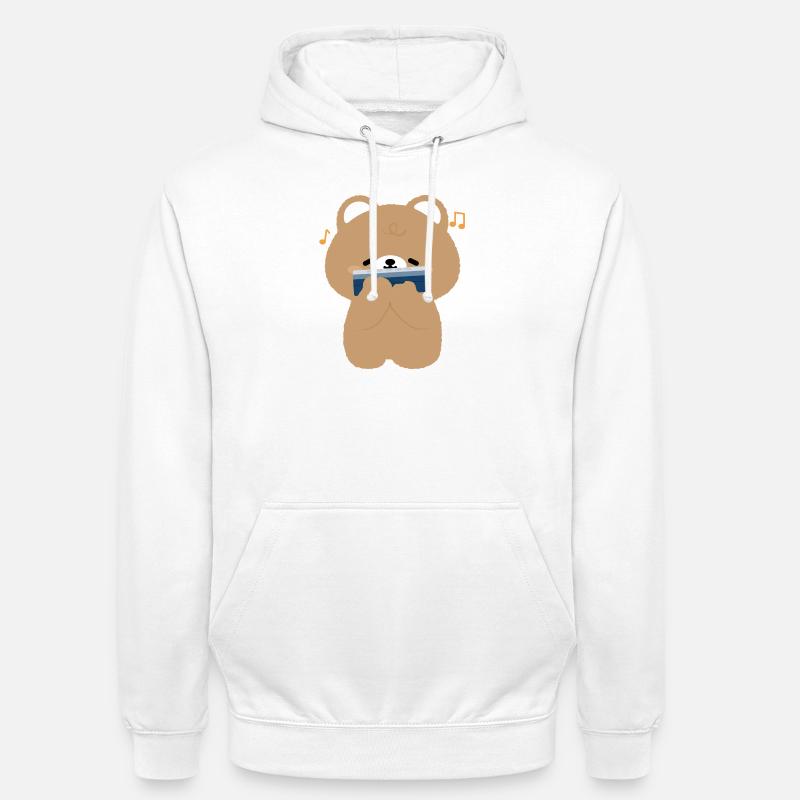 Brown Bear Harmonica - Unisex Hoodie - white