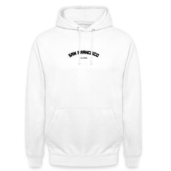 San Francisco - Unisex Hoodie - Weiß - Vorne - AI Model Male 185 dark (185cm) & AI Model Female 172 dark (172cm)