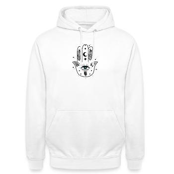 Hamsa Auge Mond Sterne - Unisex Hoodie - Weiß - Vorne - AI Model Male 185 dark (185cm) & AI Model Female 172 dark (172cm)