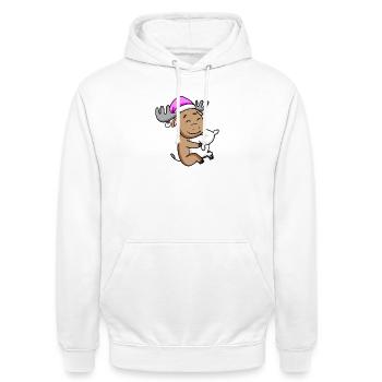 süßer Elch mit Kissen und Schlafmütze - Unisex Hoodie - Weiß - Vorne - AI Model Male 185 dark (185cm) & AI Model Female 172 dark (172cm)