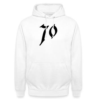 70. 70 JAHRE. 70. JAHRESTAG. 70-JÄHRIGES JUBILÄUM. - Unisex Hoodie - Weiß - Vorne - AI Model Male 185 dark (185cm) & AI Model Female 172 dark (172cm)
