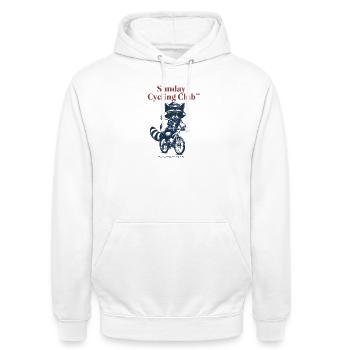 Sunday Cycling Club Waschbär - Unisex Hoodie - Weiß - Vorne - AI Model Male 185 dark (185cm) & AI Model Female 172 dark (172cm)