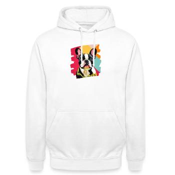 Bouledogue français Frenchie - Sweat-shirt à capuche unisexe - blanc - Devant - AI Model Male 185 dark (185cm) & AI Model Female 172 dark (172cm)