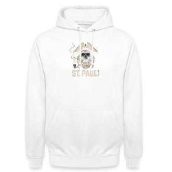 St.Pauli Kiez Hamburg Totenkopf Sankt Pauli - Unisex Hoodie - Weiß - Vorne - AI Model Male 185 dark (185cm) & AI Model Female 172 dark (172cm)
