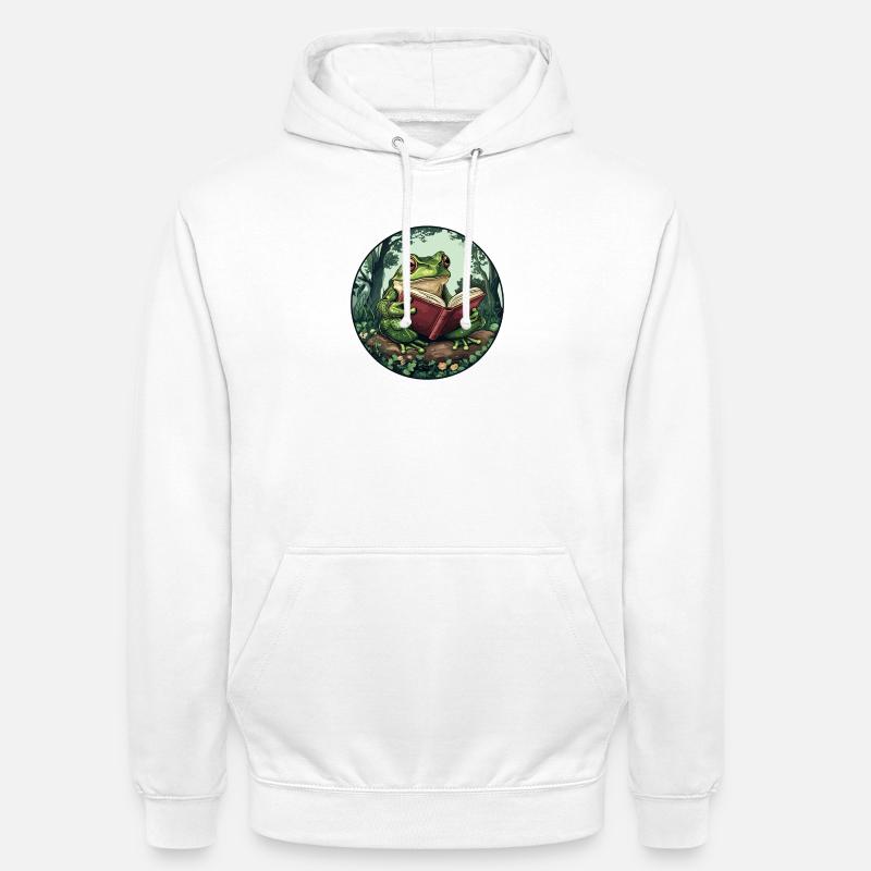 Frosch im Wald liest Buch - Unisex Hoodie - Weiß
