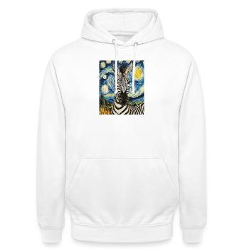 zèbre style van gogh nuit étoilée - Sweat-shirt à capuche unisexe - blanc - Devant - AI Model Male 185 dark (185cm) & AI Model Female 172 dark (172cm)