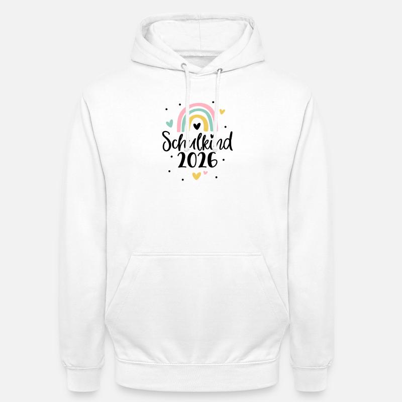 Schulkind 2026 Regenbogen Herz Einschulung - Unisex Hoodie - Weiß