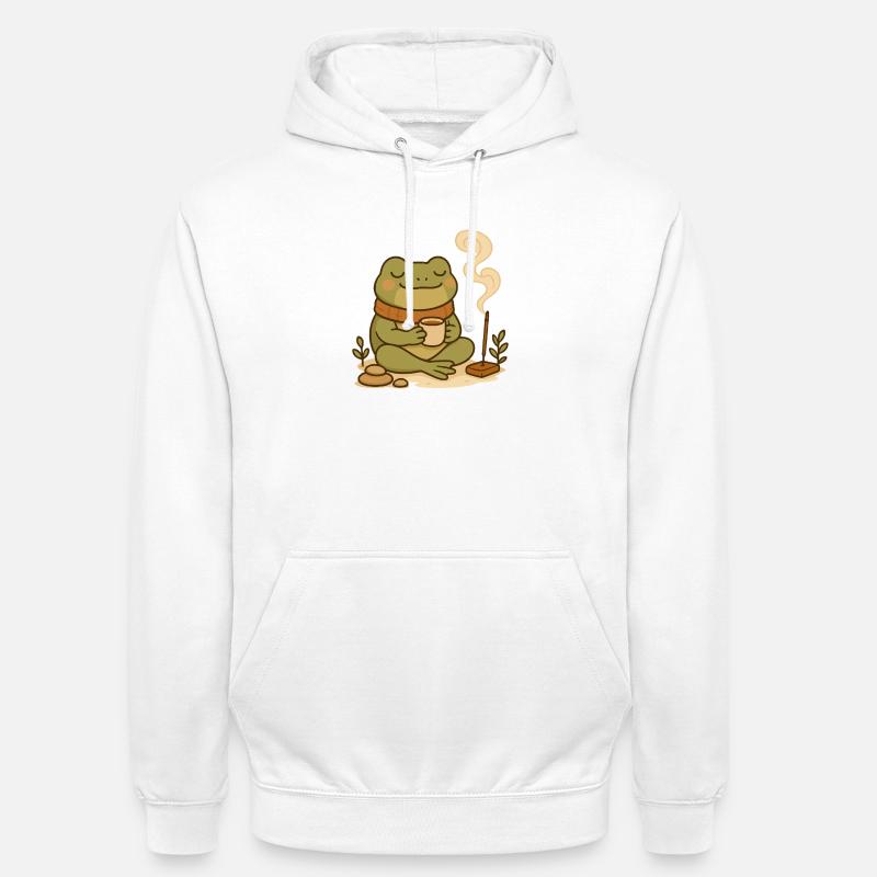 Achtsamer Frosch mit Tee & Räucherstäbchen - Unisex Hoodie - Weiß