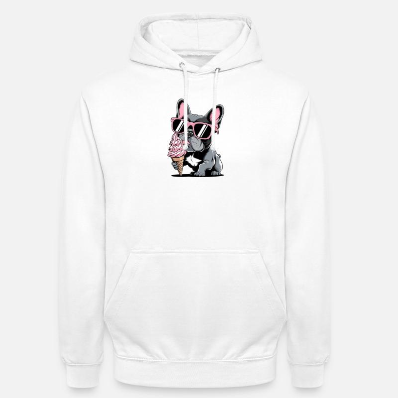 bouledogue français avec glace et - Sweat-shirt à capuche unisexe - blanc