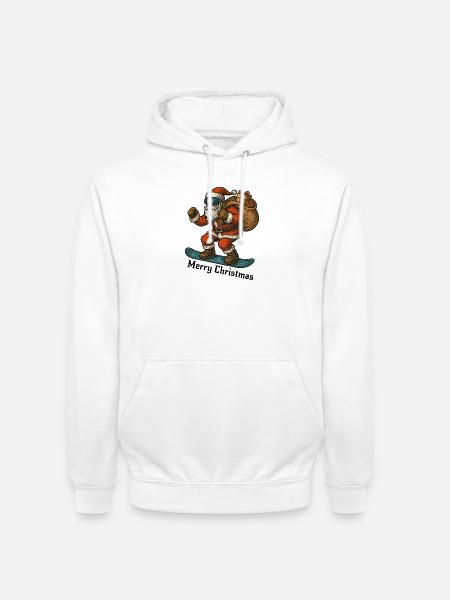 Santa Snowboard Merry Christmas - Unisex Hoodie - white