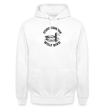 Stupid Canadian Wolf Bird  - Unisex Hoodie - Weiß - Vorne - AI Model Male 185 dark (185cm) & AI Model Female 172 dark (172cm)