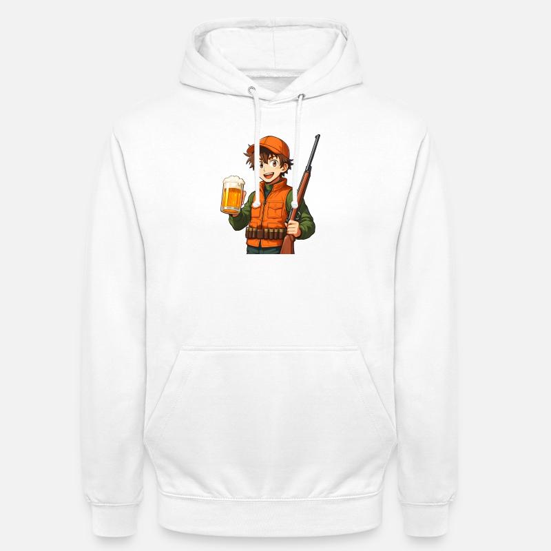 Jägerheld mit Bier und Flinte - Unisex Hoodie - Weiß