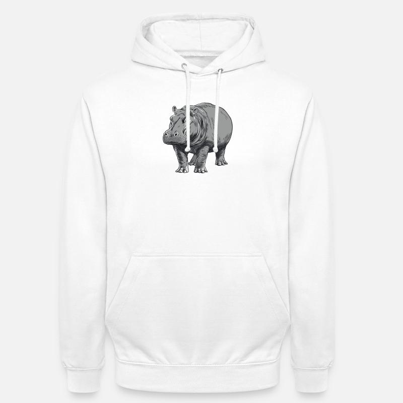 Graue Hippo Linienkunst - Unisex Hoodie - Weiß