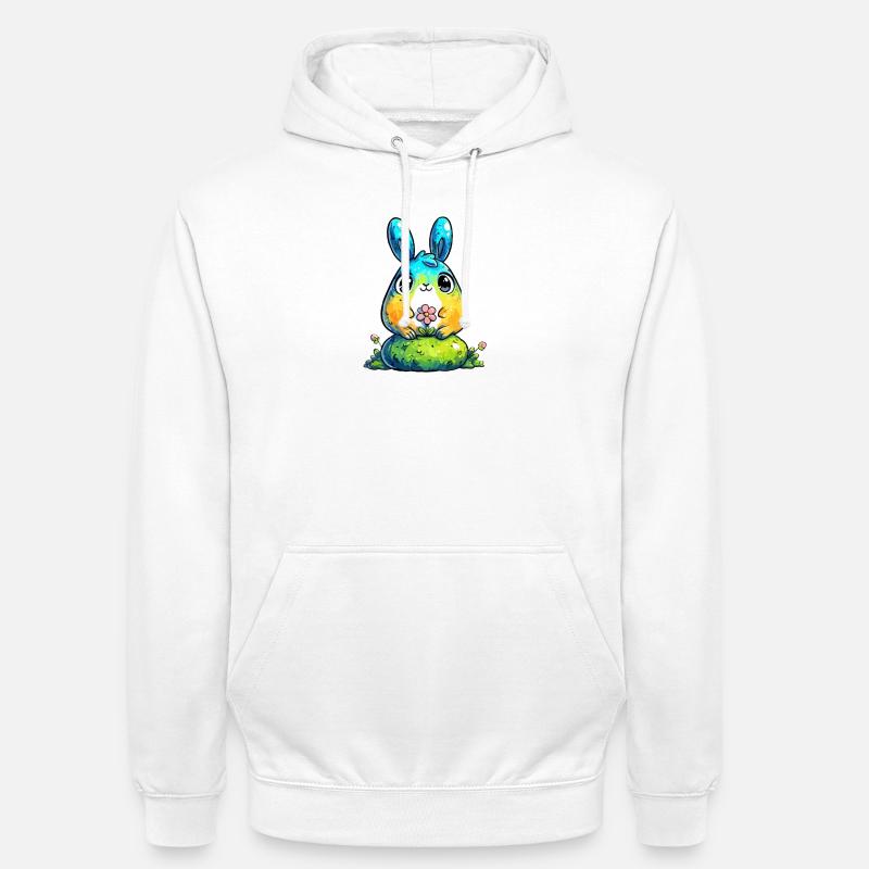 Lapin aquarelle avec fleur - Sweat-shirt à capuche unisexe - blanc