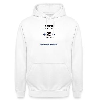 Friseur 25 Jahre Jubiläum 25. jähriges Jubilaeum - Unisex Hoodie - Weiß - Vorne - AI Model Male 185 dark (185cm) & AI Model Female 172 dark (172cm)