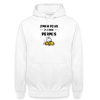 Humour j'ai mon permis de conduire - Sweat-shirt à capuche unisexe - blanc - Devant - AI Model Male 185 dark (185cm) & AI Model Female 172 dark (172cm)