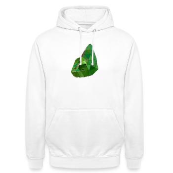 Low Poly Chameleon Geometric Art - Unisex Hoodie - Weiß - Vorne - AI Model Male 185 dark (185cm) & AI Model Female 172 dark (172cm)