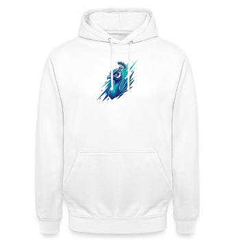 Tête de paon bleu néon - Sweat-shirt à capuche unisexe - blanc - Devant - AI Model Male 185 dark (185cm) & AI Model Female 172 dark (172cm)