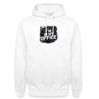 Ich bin in meinem Büro - Unisex Hoodie - Weiß - Vorne - AI Model Male 185 dark (185cm) & AI Model Female 172 dark (172cm)