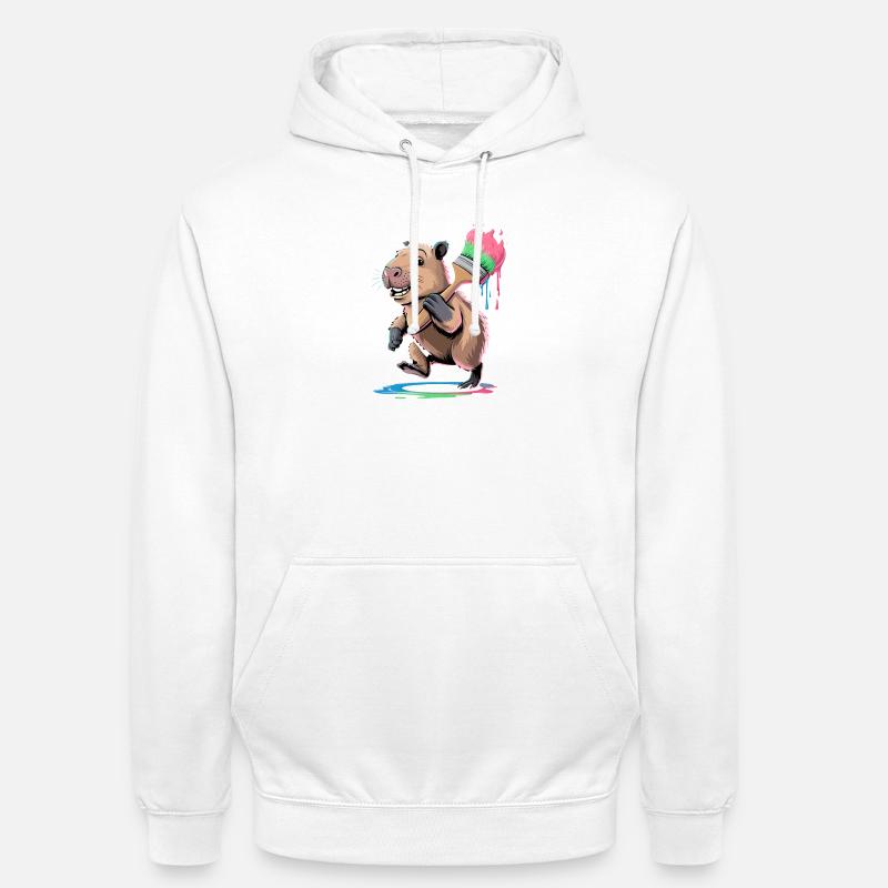 Capibara divertente con macchie colorate di vernice a pennello - Felpa con cappuccio unisex - bianco