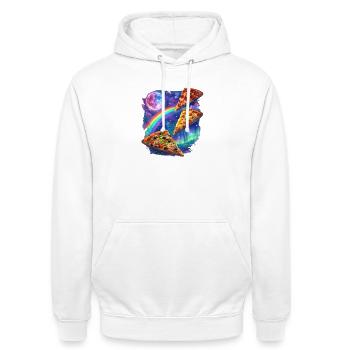 Cosmic Rainbow Pizza All - Unisex Hoodie - white - Front - AI Model Male 185 dark (185cm) & AI Model Female 172 dark (172cm)