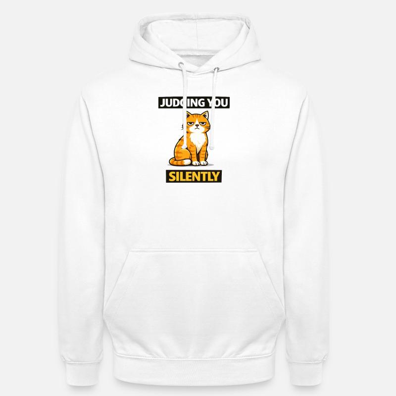 Sarkastische Katze "Urteilt dich schweigend" - Unisex Hoodie - Weiß