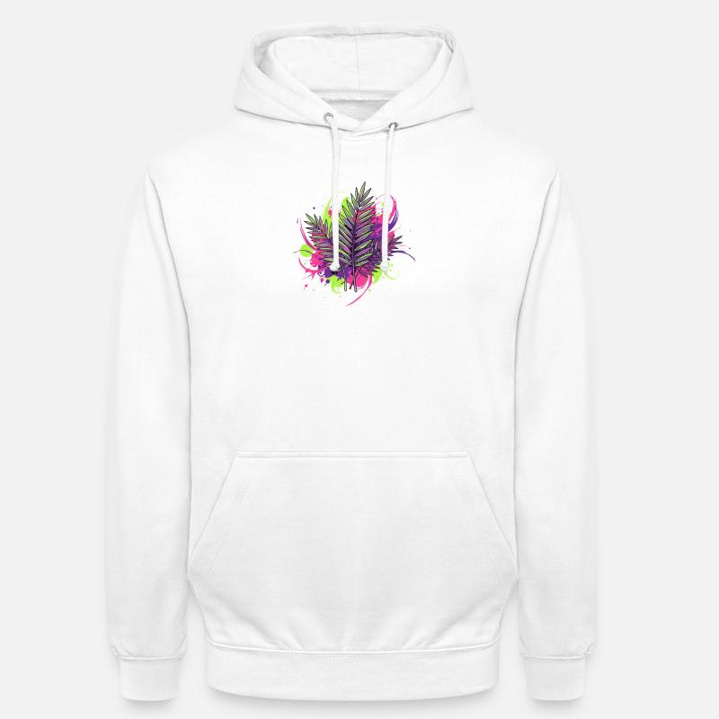 Feuille tropicale néon avec des éclaboussures de peinture - Sweat-shirt à capuche unisexe - blanc