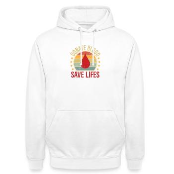 Donate Blood Safe Lives- Blood Donation Awareness - Unisex Hoodie - white - Front - AI Model Male 185 dark (185cm) & AI Model Female 172 dark (172cm)