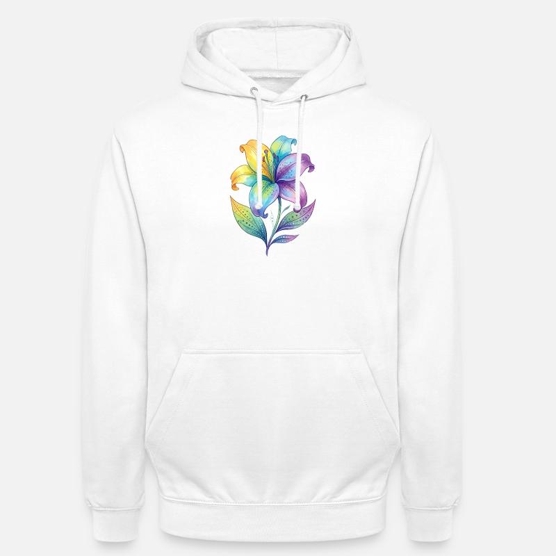Dipinto ad acquerello con giglio arcobaleno - Felpa con cappuccio unisex - bianco