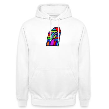 Farbiges Haus Mosaik  - Unisex Hoodie - Weiß - Vorne - AI Model Male 185 dark (185cm) & AI Model Female 172 dark (172cm)
