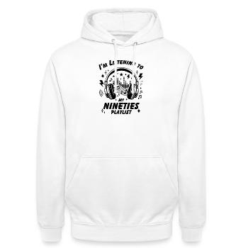 Ich höre meine Neunziger-Playlist - Unisex Hoodie - Weiß - Vorne - AI Model Male 185 dark (185cm) & AI Model Female 172 dark (172cm)