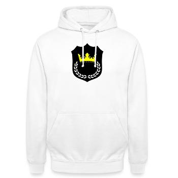 Kronenpracht Gelb Schwarz - Unisex Hoodie - Weiß - Vorne - AI Model Male 185 dark (185cm) & AI Model Female 172 dark (172cm)
