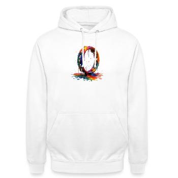 Tamburin mit tropfender Farbe - Unisex Hoodie - Weiß - Vorne - AI Model Male 185 dark (185cm) & AI Model Female 172 dark (172cm)