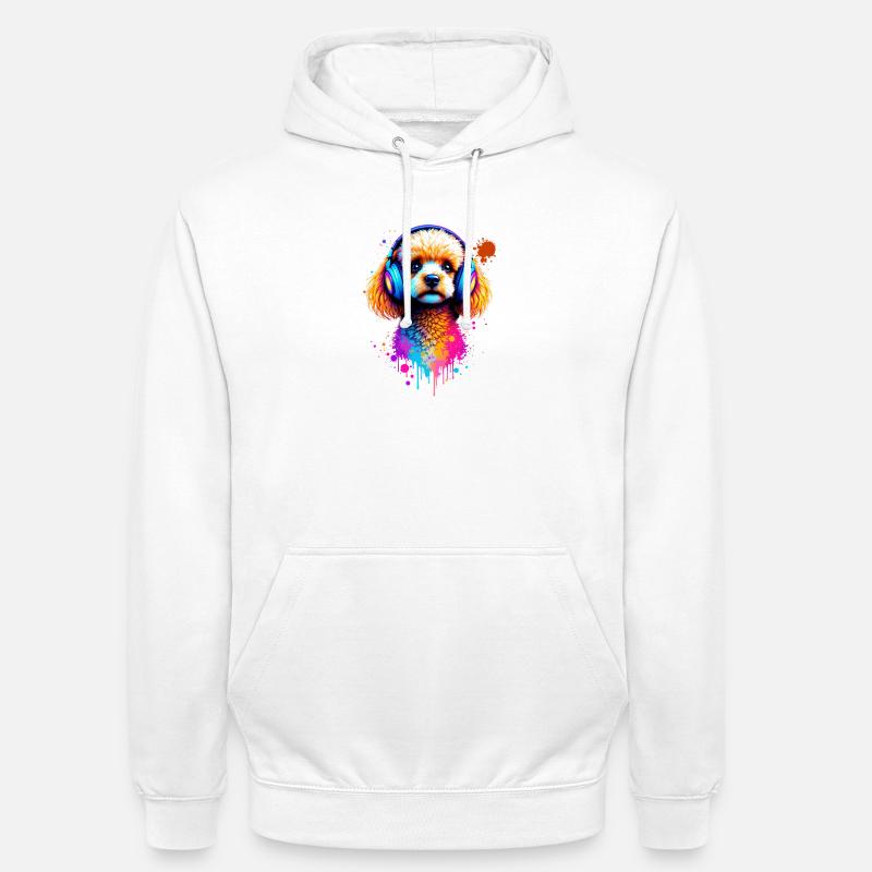 Pudel Hund mit Kopfhörern - Unisex Hoodie - Weiß