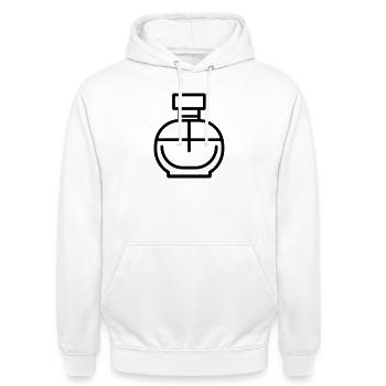 flacon de parfum - Sweat-shirt à capuche unisexe - blanc - Devant - AI Model Male 185 dark (185cm) & AI Model Female 172 dark (172cm)
