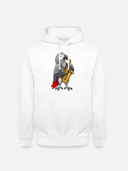 Graupapagei mit Saxophon - Unisex Hoodie - Weiß