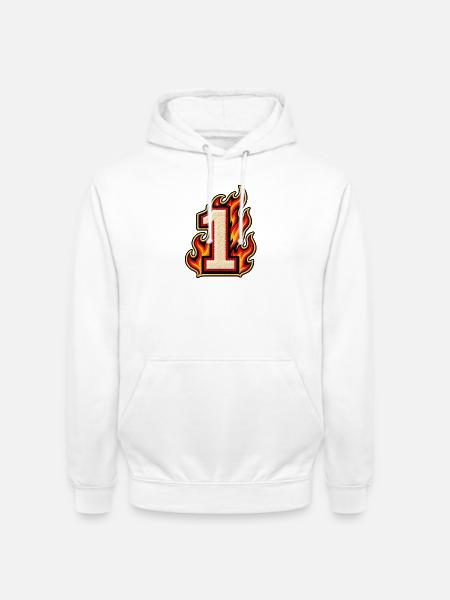 Zahl 1 im Flammen Patch-Look - Unisex Hoodie - Weiß