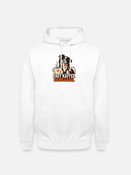 Erst Kaffee, Dann Gassi Hundemotiv - Unisex Hoodie - Weiß