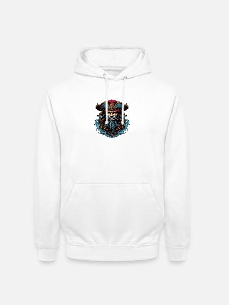 Pirat mit Dreispitz und Bart - Unisex Hoodie - Weiß