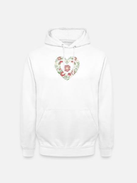 Floral Heart Wildblumen-Design - Unisex Hoodie - Weiß