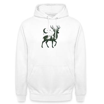 Sternenwald Hirsch Silhouette - Unisex Hoodie - Weiß - Vorne - AI Model Male 185 dark (185cm) & AI Model Female 172 dark (172cm)